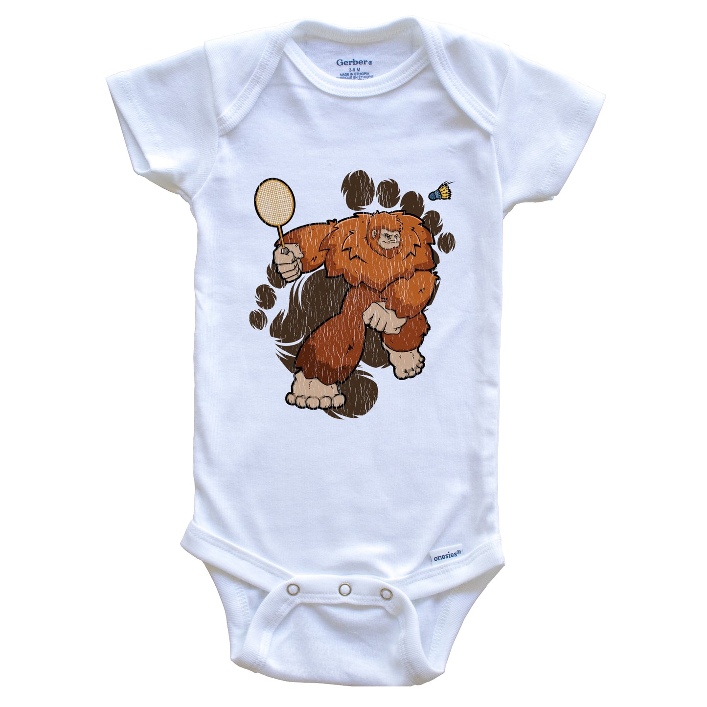 Bigfoot Badminton Baby Bodysuit - Sasquatch Playing Badminton One Piece Baby Bodysuit
