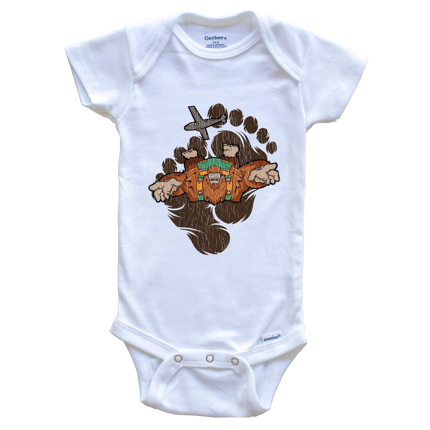 Bigfoot Skydiving Baby Bodysuit - Sasquatch Jumping From Air Plane One Piece Baby Bodysuit