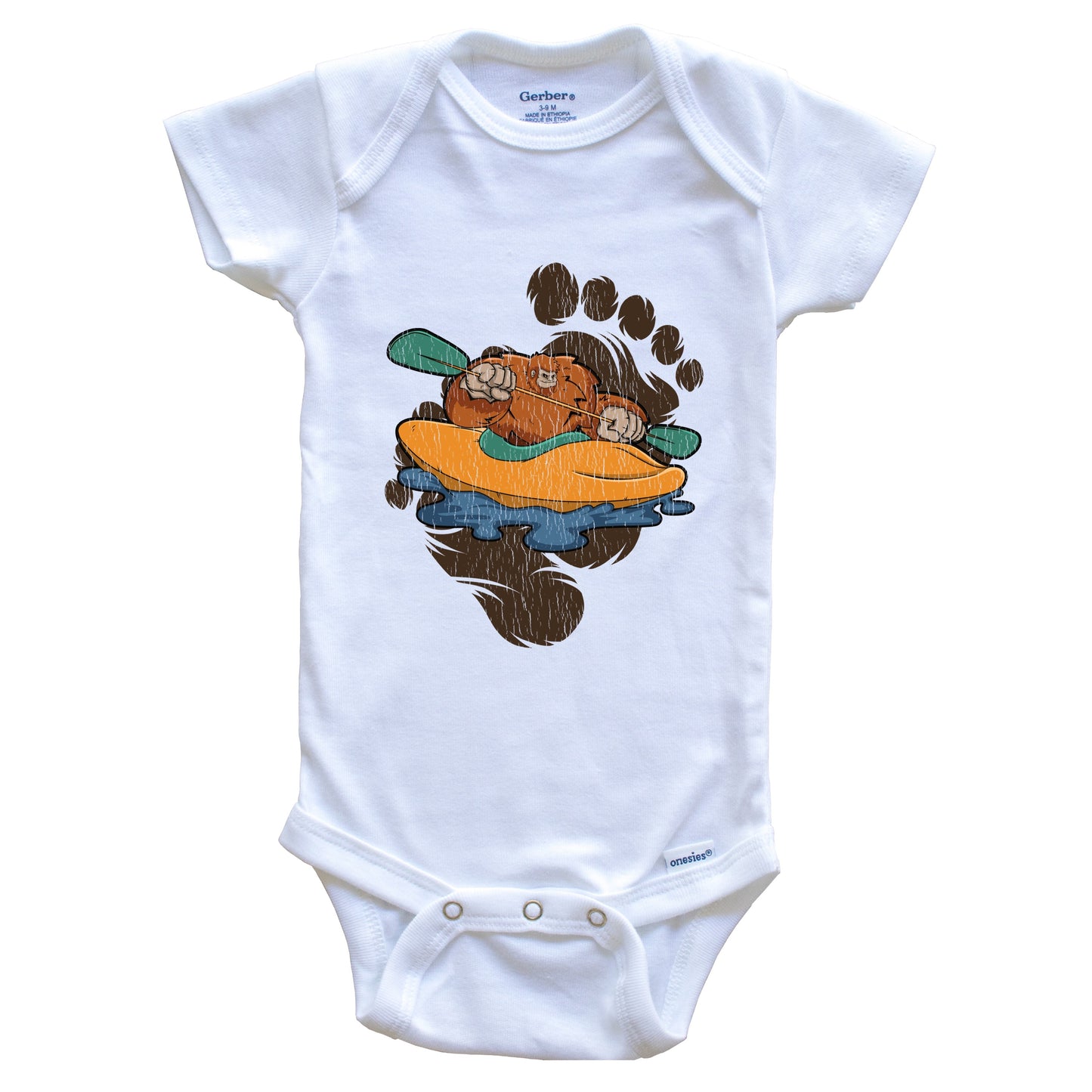 Bigfoot Kayaking Baby Bodysuit - Sasquatch Paddling Kayak One Piece Baby Bodysuit