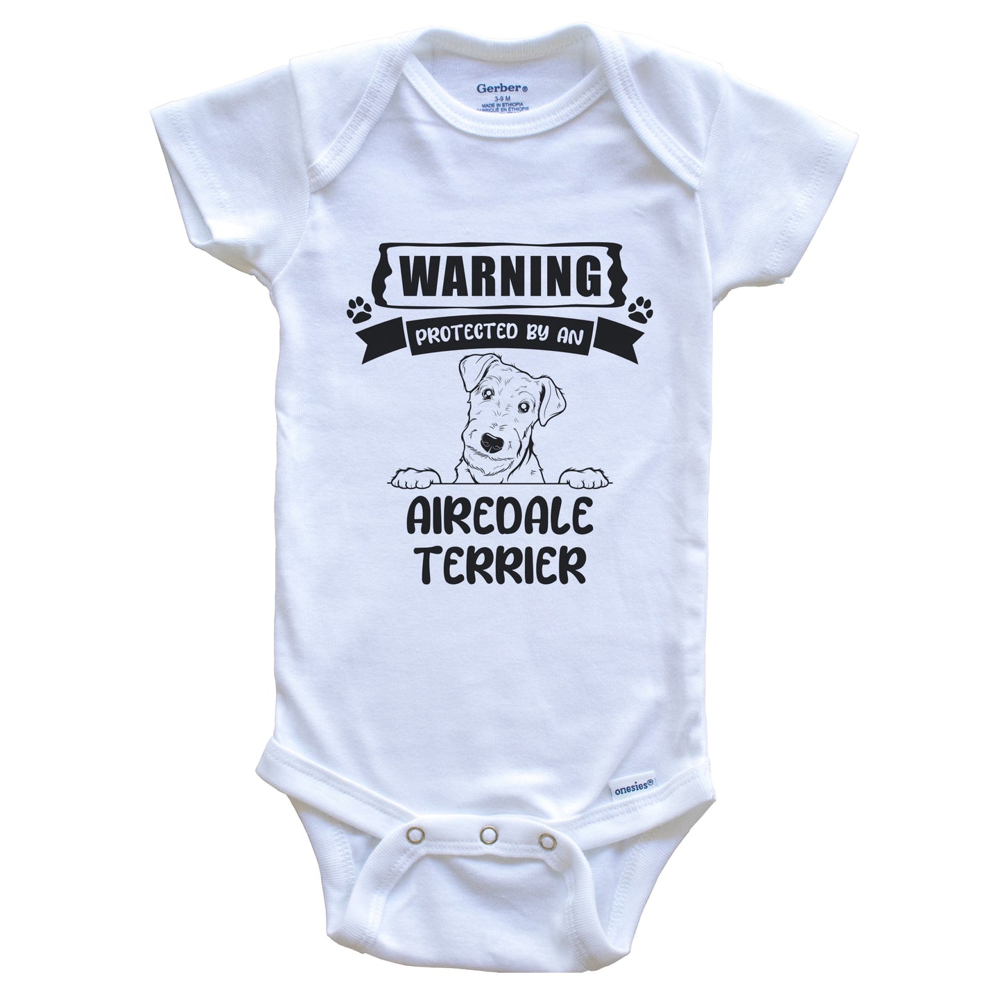 Warning Protected By An Airedale Terrier Funny Cute Dog Breed Baby Bodysuit