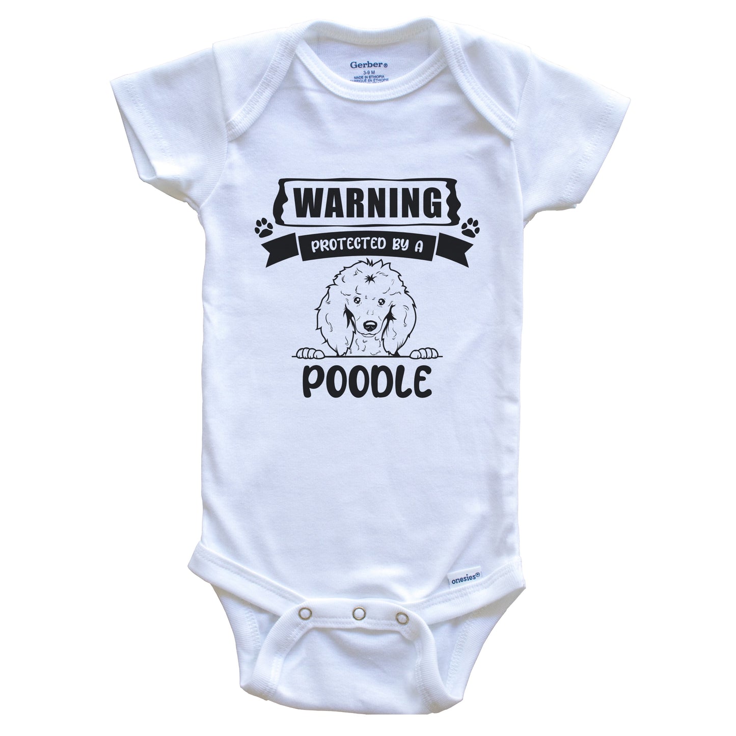 Warning Protected By A Poodle Funny Cute Dog Breed Baby Bodysuit