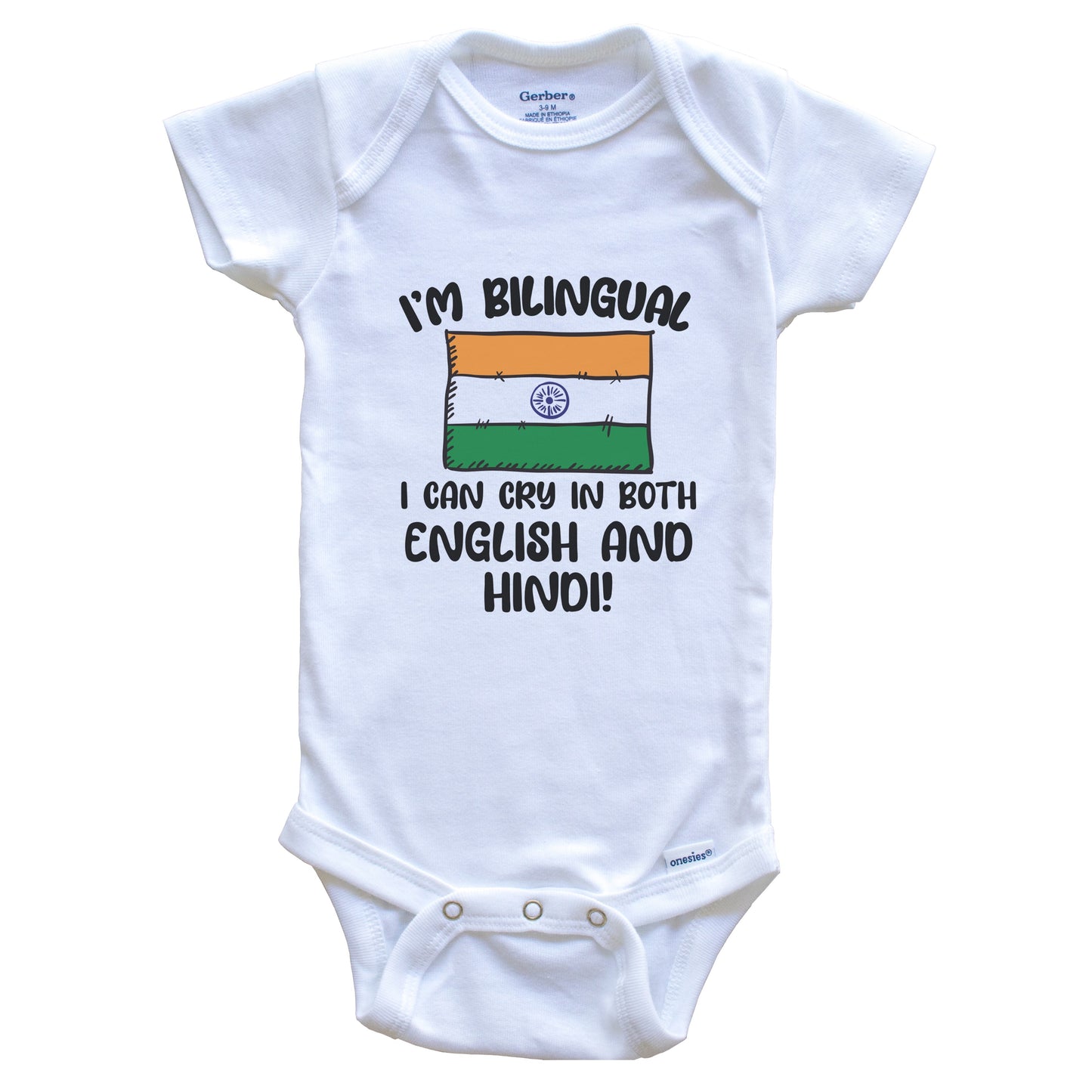 I'm Bilingual I Can Cry In Both English And Hindi Funny Indian Flag Baby Bodysuit