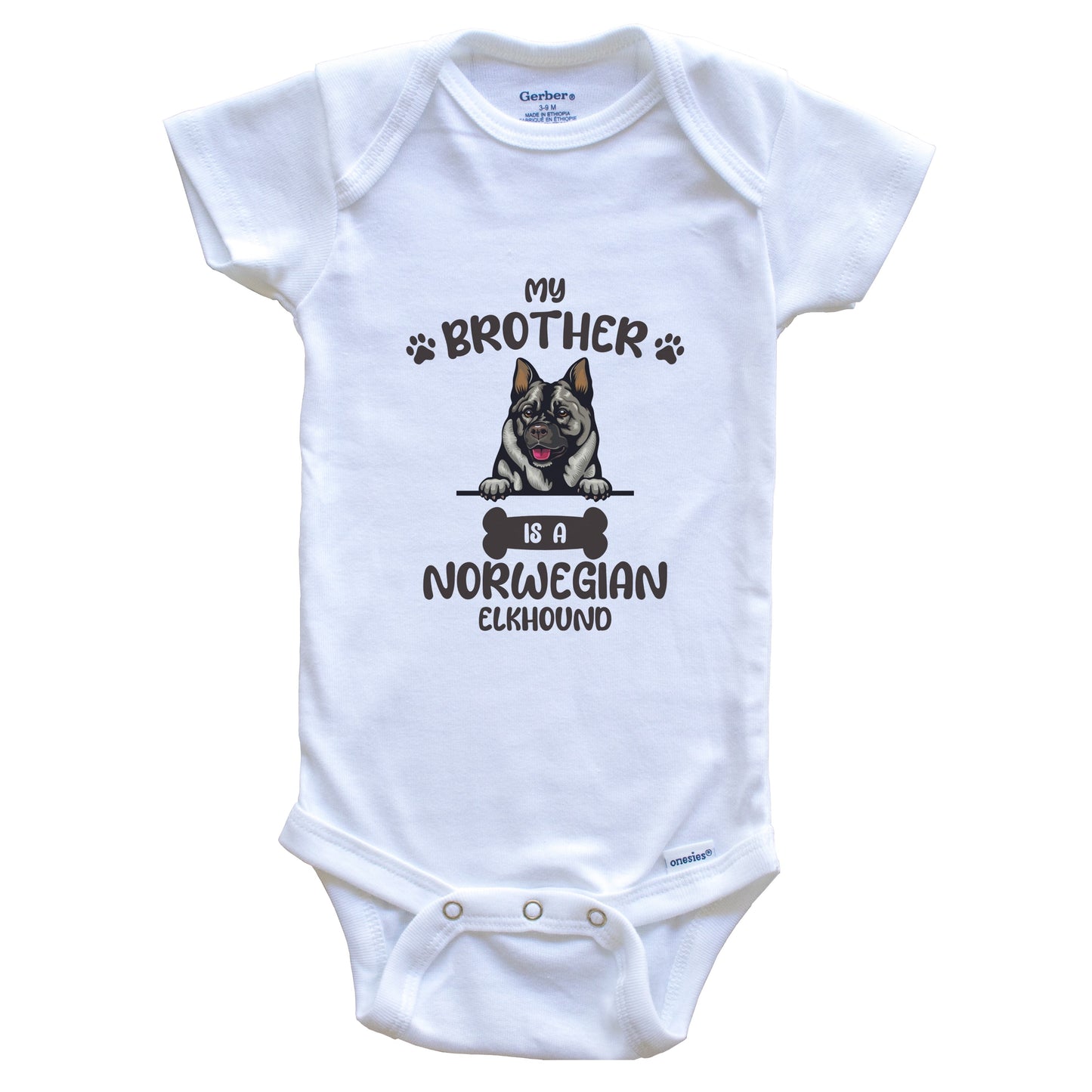 My Brother Is A Norwegian Elkhound Cute Dog Breed Baby Bodysuit