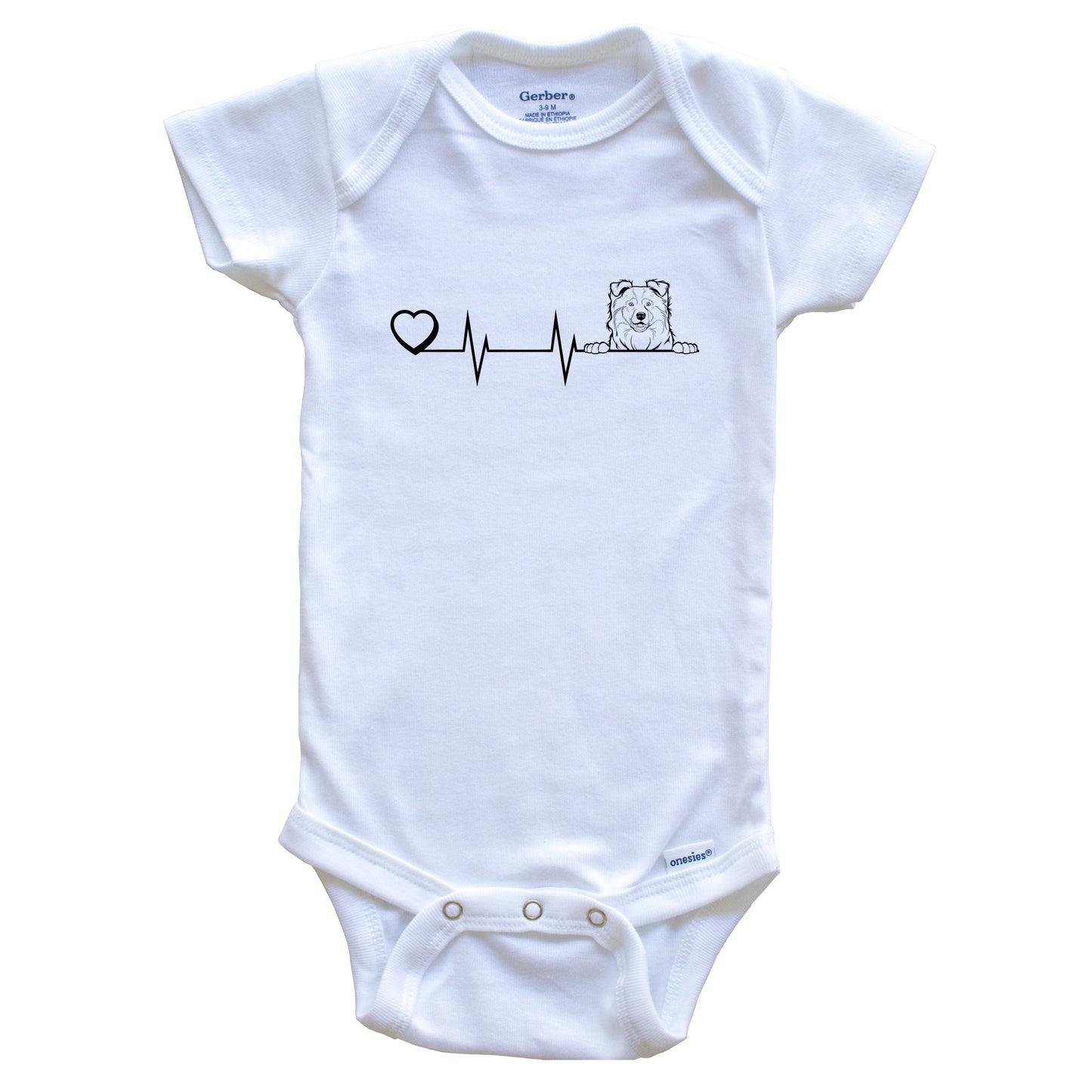 Heart Heartbeat Line Chart Australian Shepherd Dog Breed Baby Bodysuit
