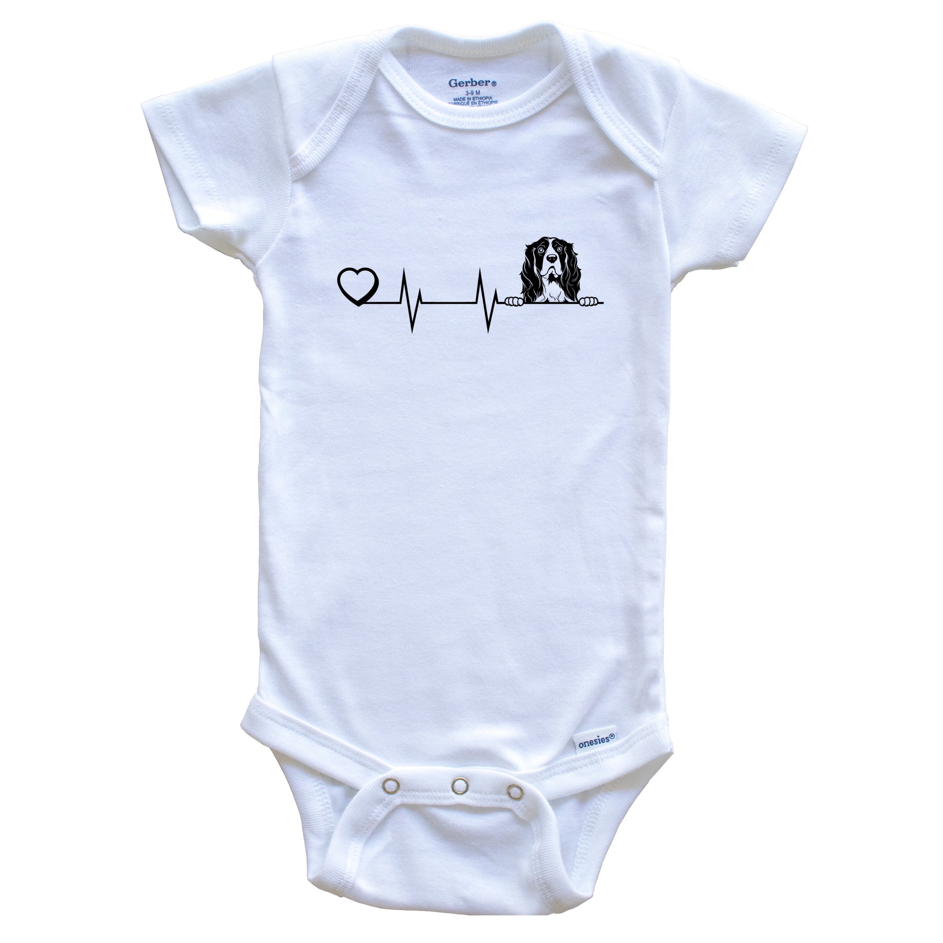 Heart Heartbeat Line Chart Springer Spaniel Dog Breed Baby Bodysuit