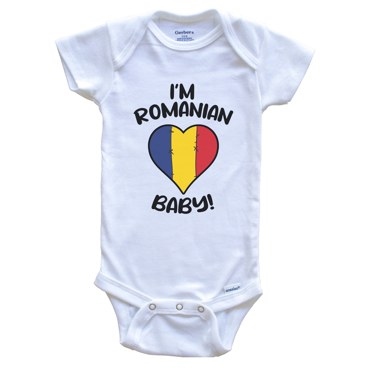 I'm Romanian Baby Funny Romania Flag Heart Baby Bodysuit