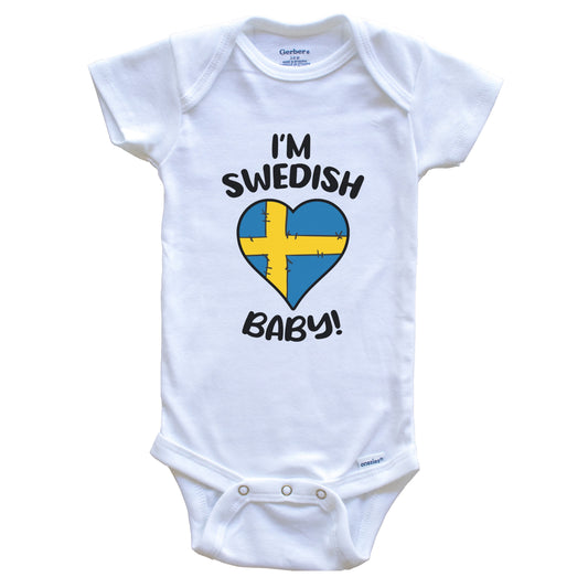 I'm Swedish Baby Funny Sweden Flag Heart Baby Bodysuit