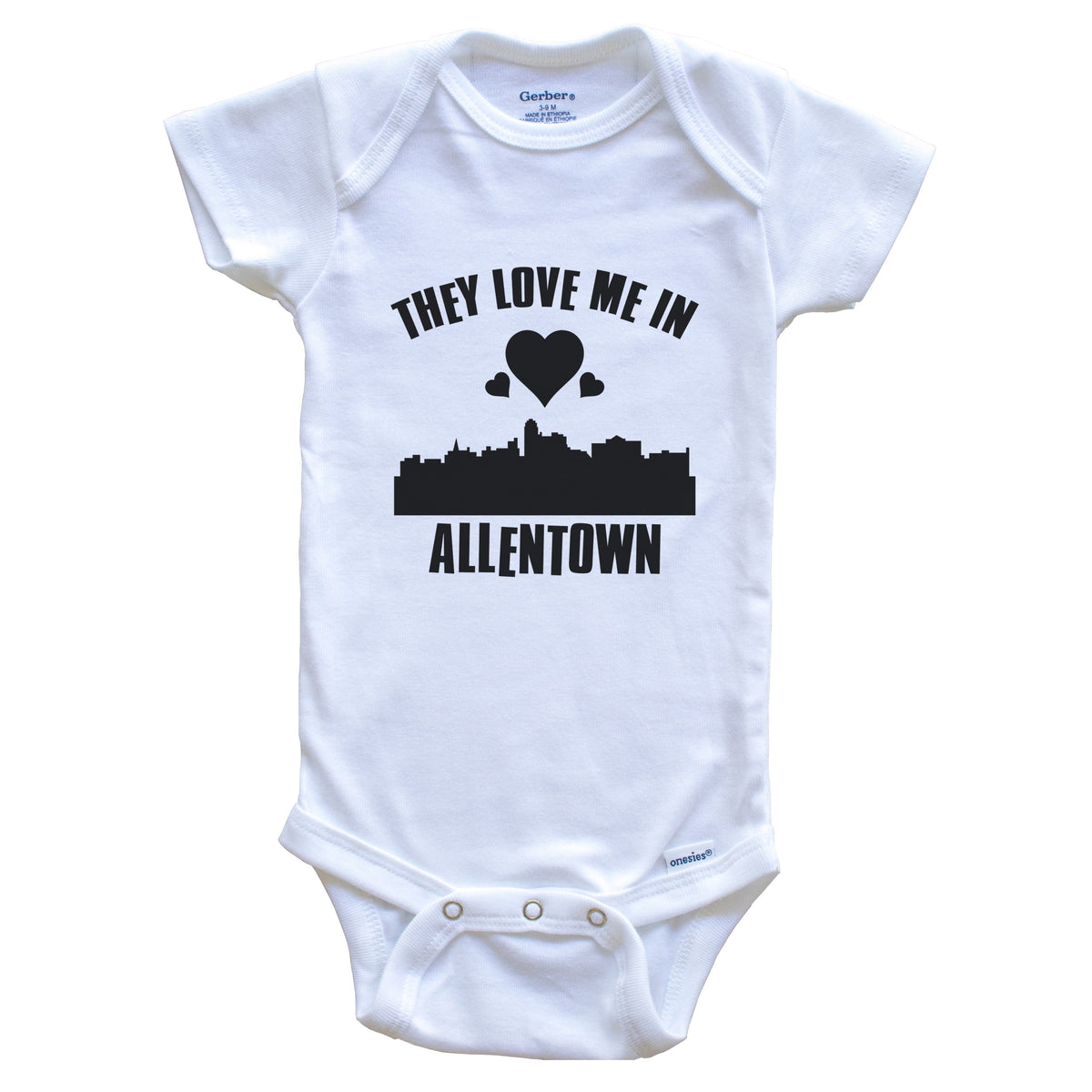 They Love Me In Allentown Pennsylvania Hearts Skyline One Piece Baby Bodysuit