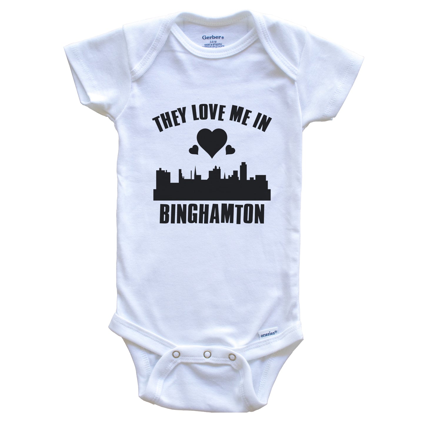 They Love Me In Binghamton New York Hearts Skyline One Piece Baby Bodysuit