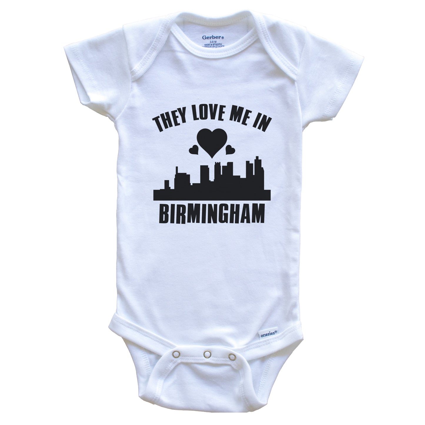 They Love Me In Birmingham Alabama Hearts Skyline One Piece Baby Bodysuit