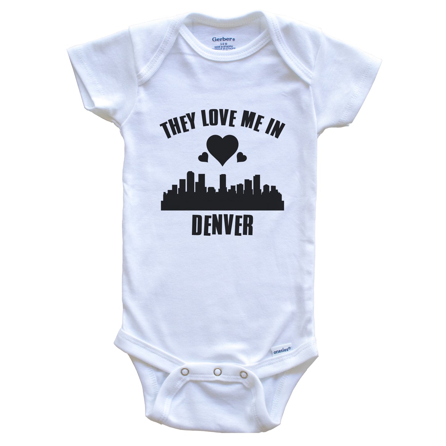 They Love Me In Denver Colorado Hearts Skyline One Piece Baby Bodysuit