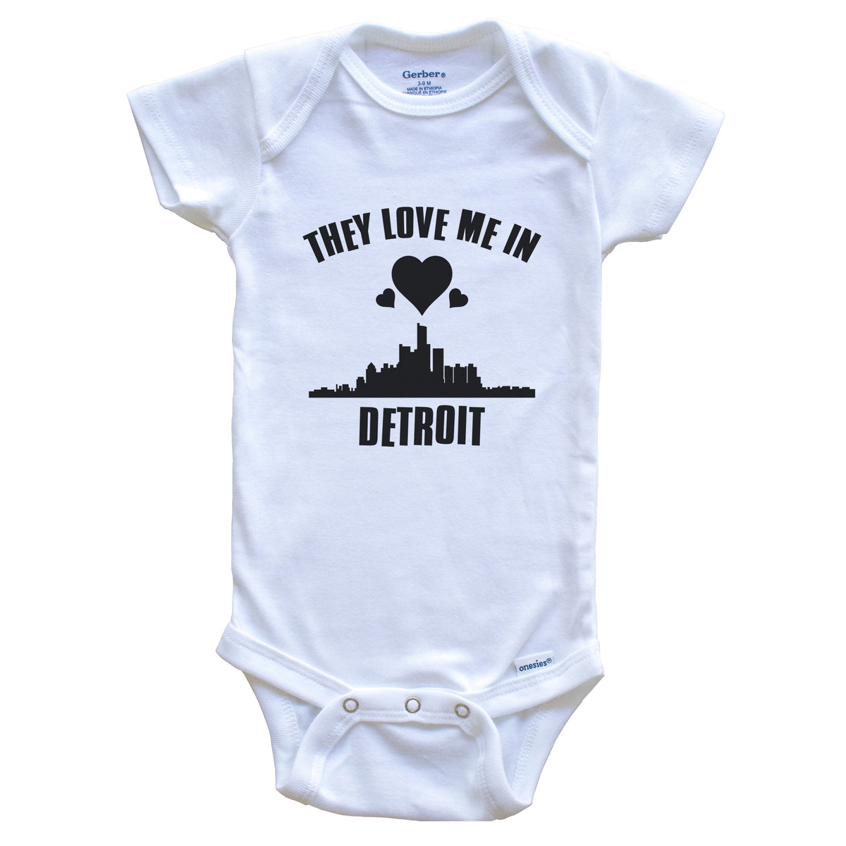 They Love Me In Detroit Michigan Hearts Skyline One Piece Baby Bodysuit