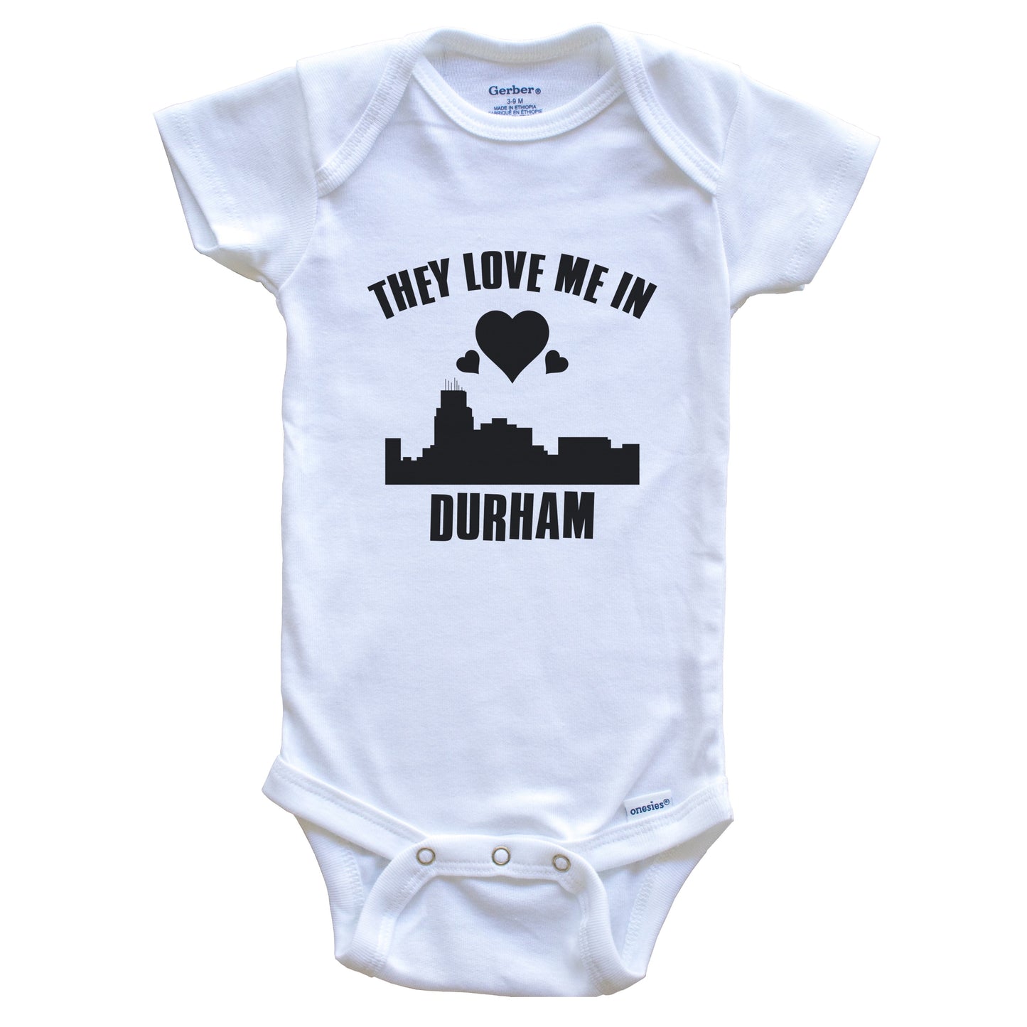 They Love Me In Durham North Carolina Hearts Skyline One Piece Baby Bodysuit