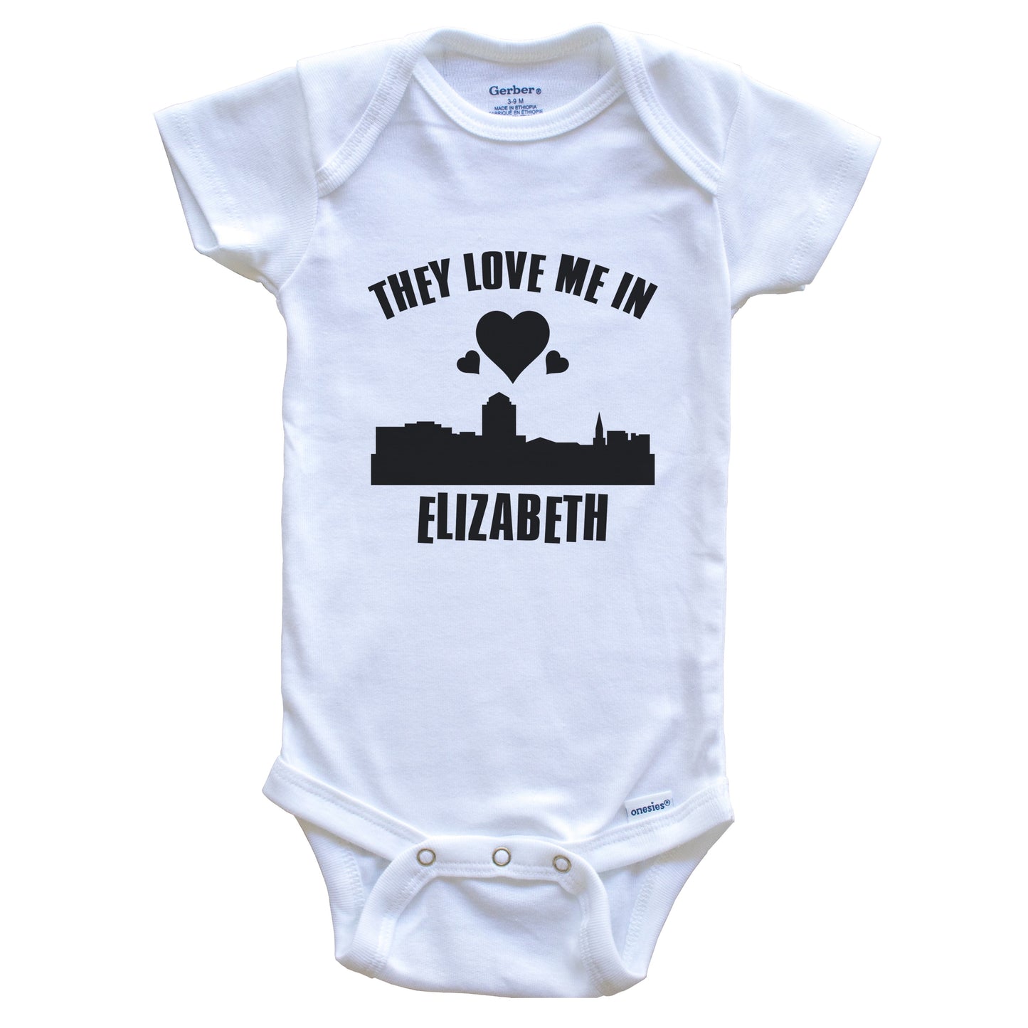 They Love Me In Elizabeth New Jersey Hearts Skyline One Piece Baby Bodysuit