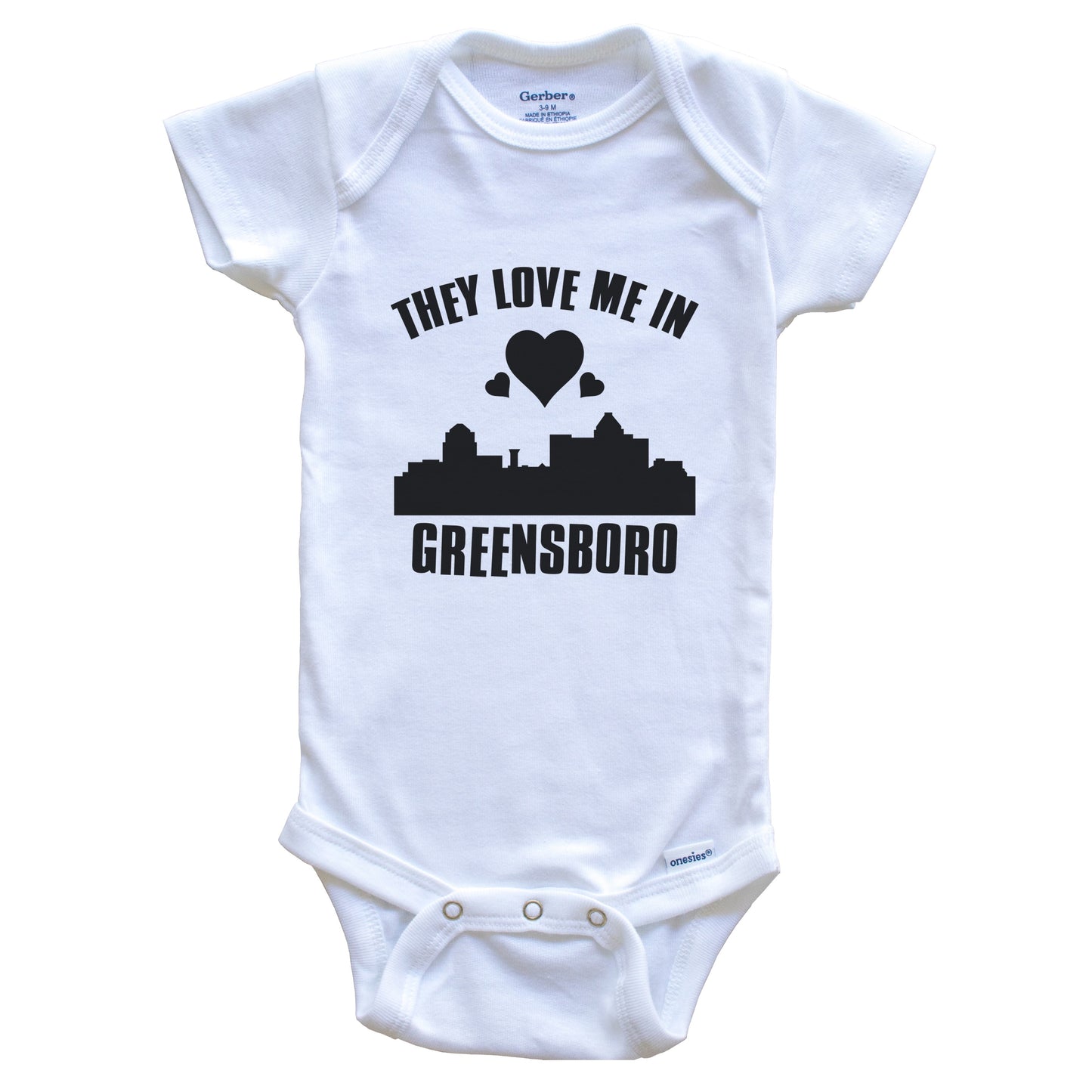 They Love Me In Greensboro North Carolina Hearts Skyline One Piece Baby Bodysuit