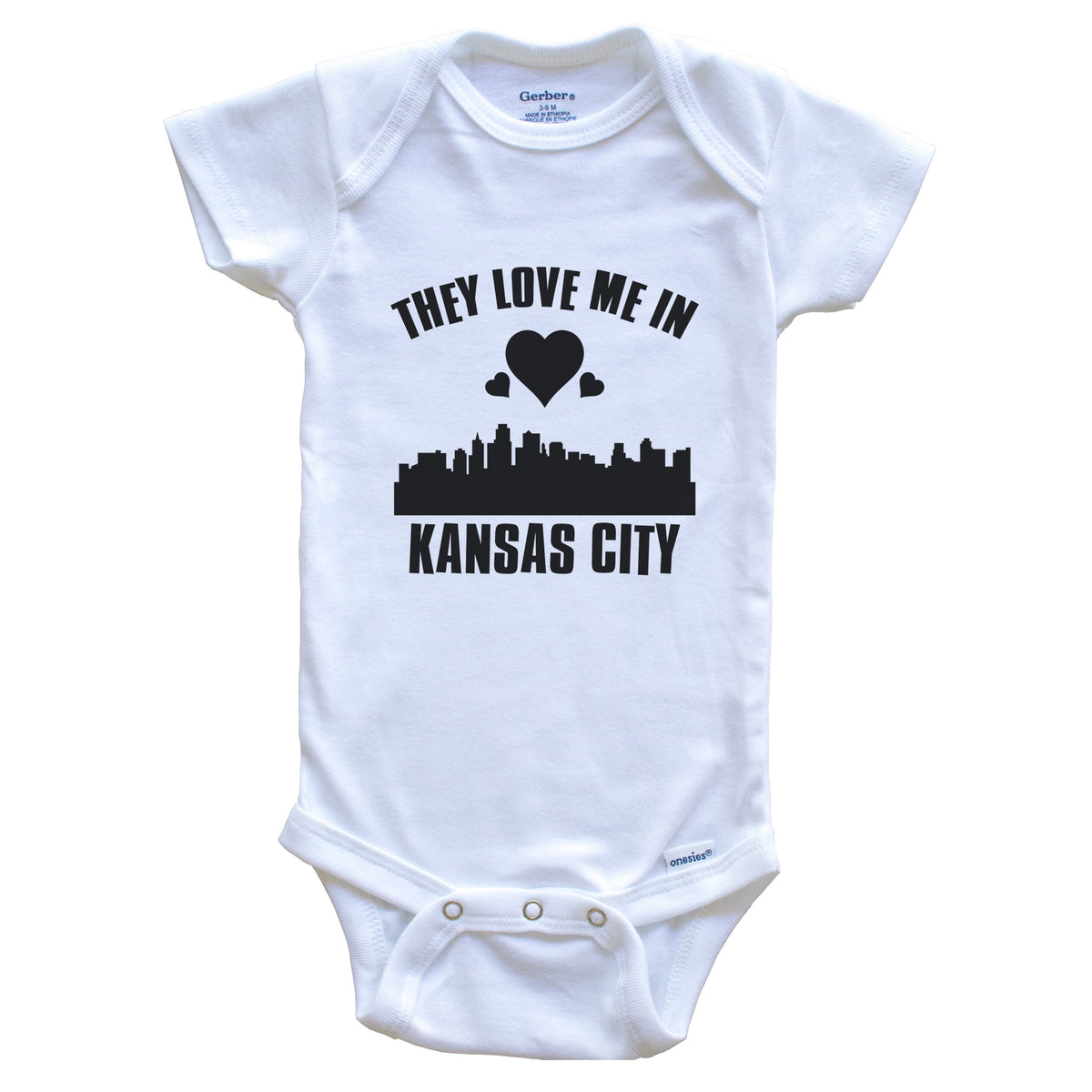 They Love Me In Kansas City Kansas Hearts Skyline One Piece Baby Bodysuit