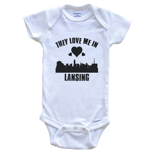 They Love Me In Lansing Michigan Hearts Skyline One Piece Baby Bodysuit