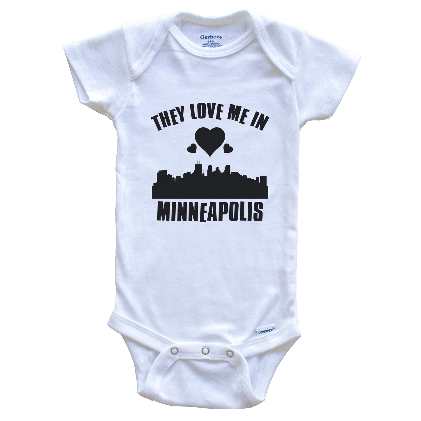 They Love Me In Minneapolis Minnesota Hearts Skyline One Piece Baby Bodysuit