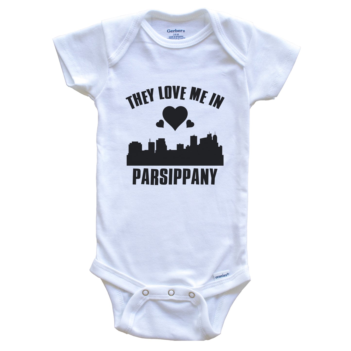 They Love Me In Parsippany New Jersey Hearts Skyline One Piece Baby Bodysuit