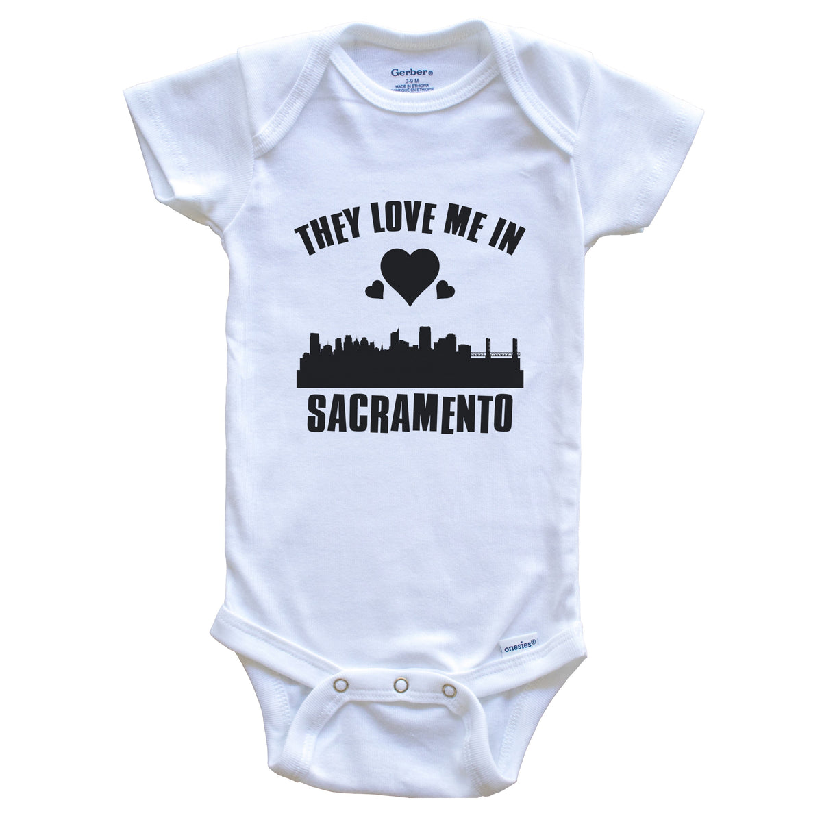 They Love Me In Sacramento California Hearts Skyline One Piece Baby Bodysuit