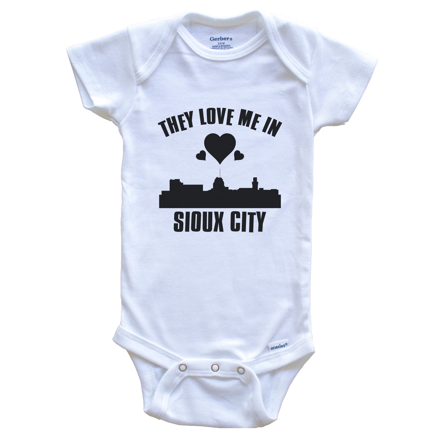 They Love Me In Sioux City Iowa Hearts Skyline One Piece Baby Bodysuit