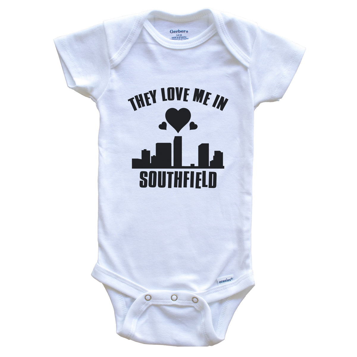 They Love Me In Southfield Michigan Hearts Skyline One Piece Baby Bodysuit