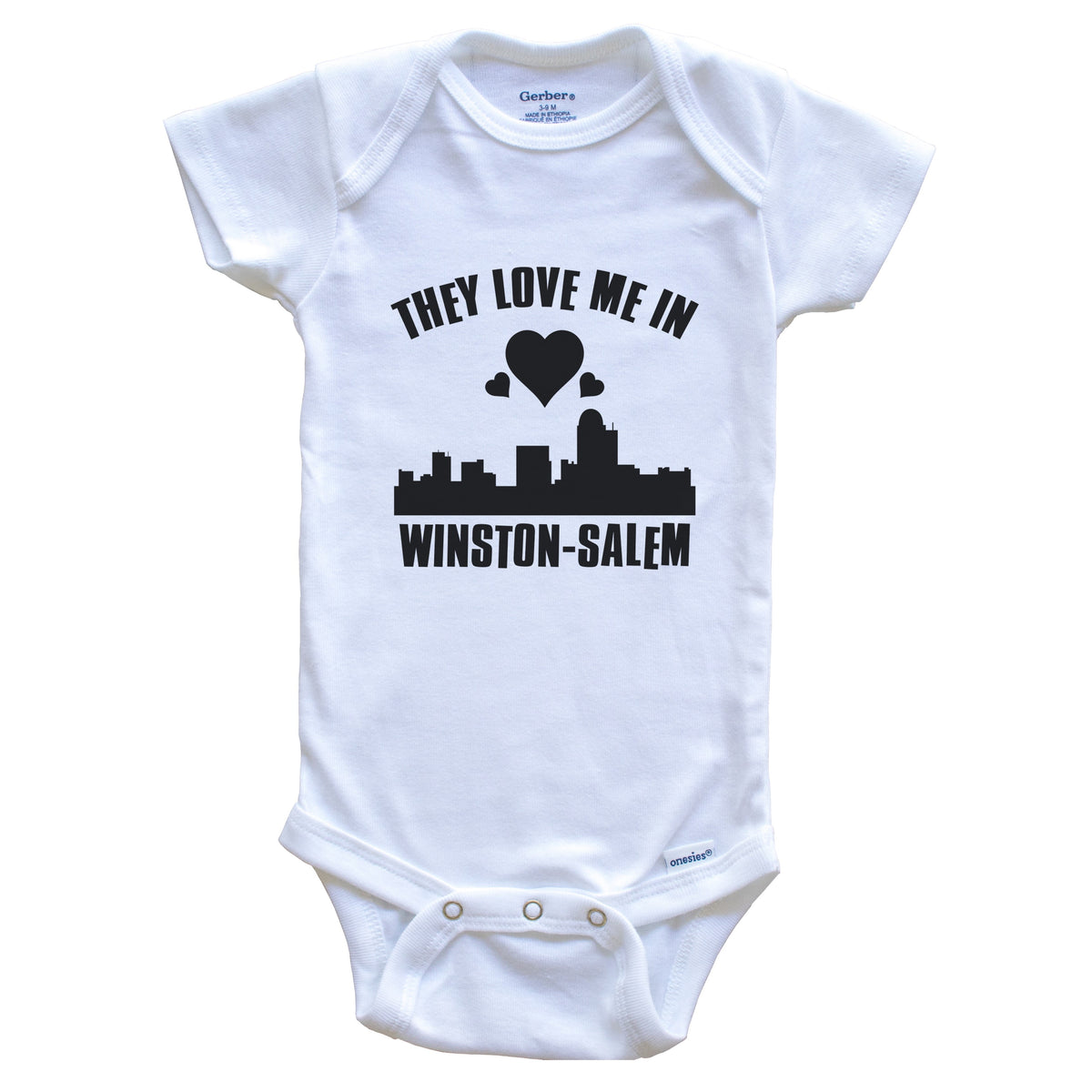 They Love Me In Winston-Salem North Carolina Hearts Skyline One Piece Baby Bodysuit