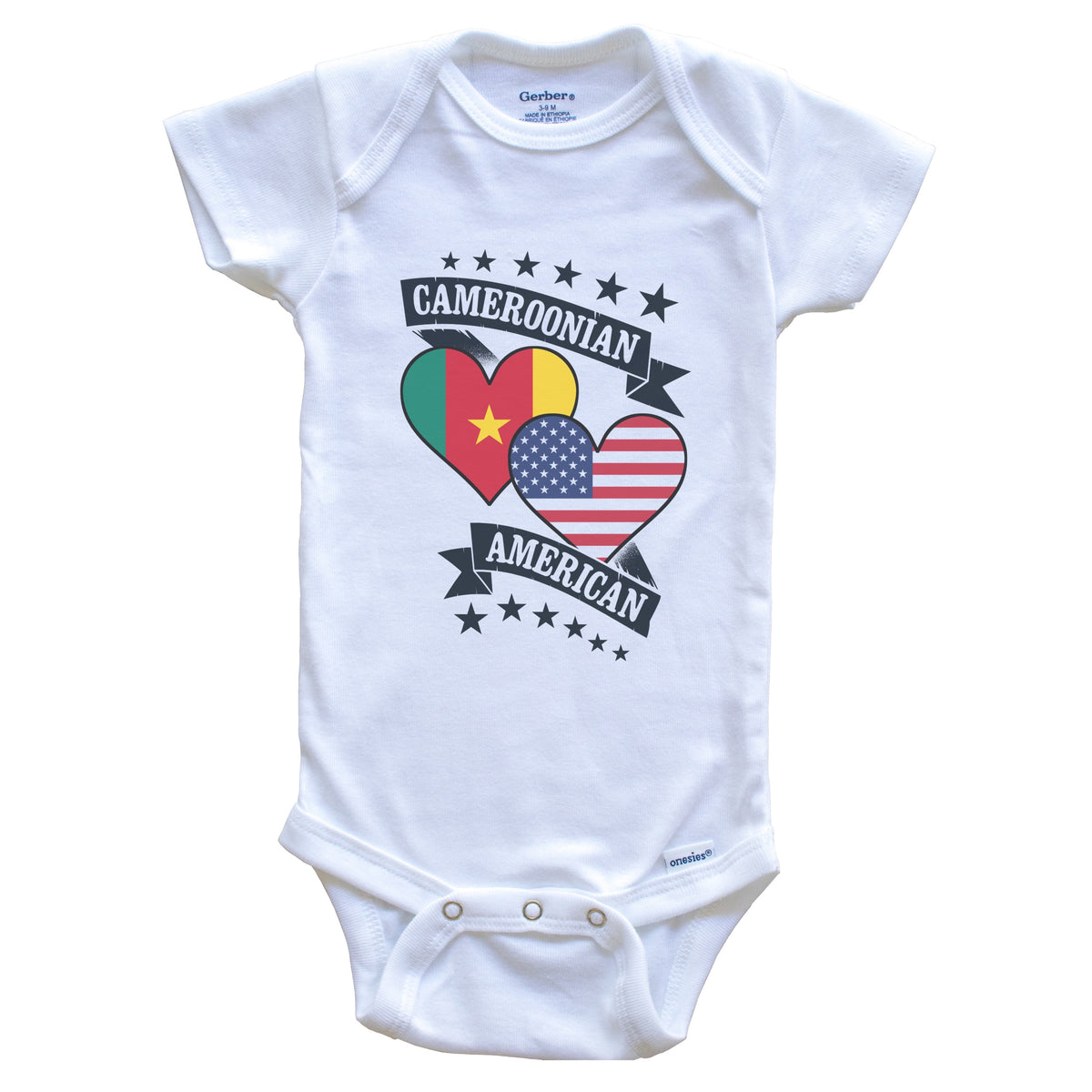 Cameroonian American Heart Flags Cameroon America Baby Bodysuit