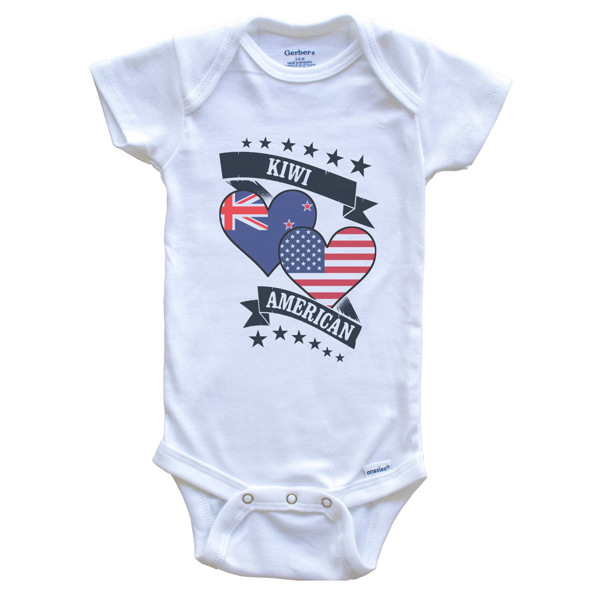 Kiwi American Heart Flags New Zealand America Baby Bodysuit