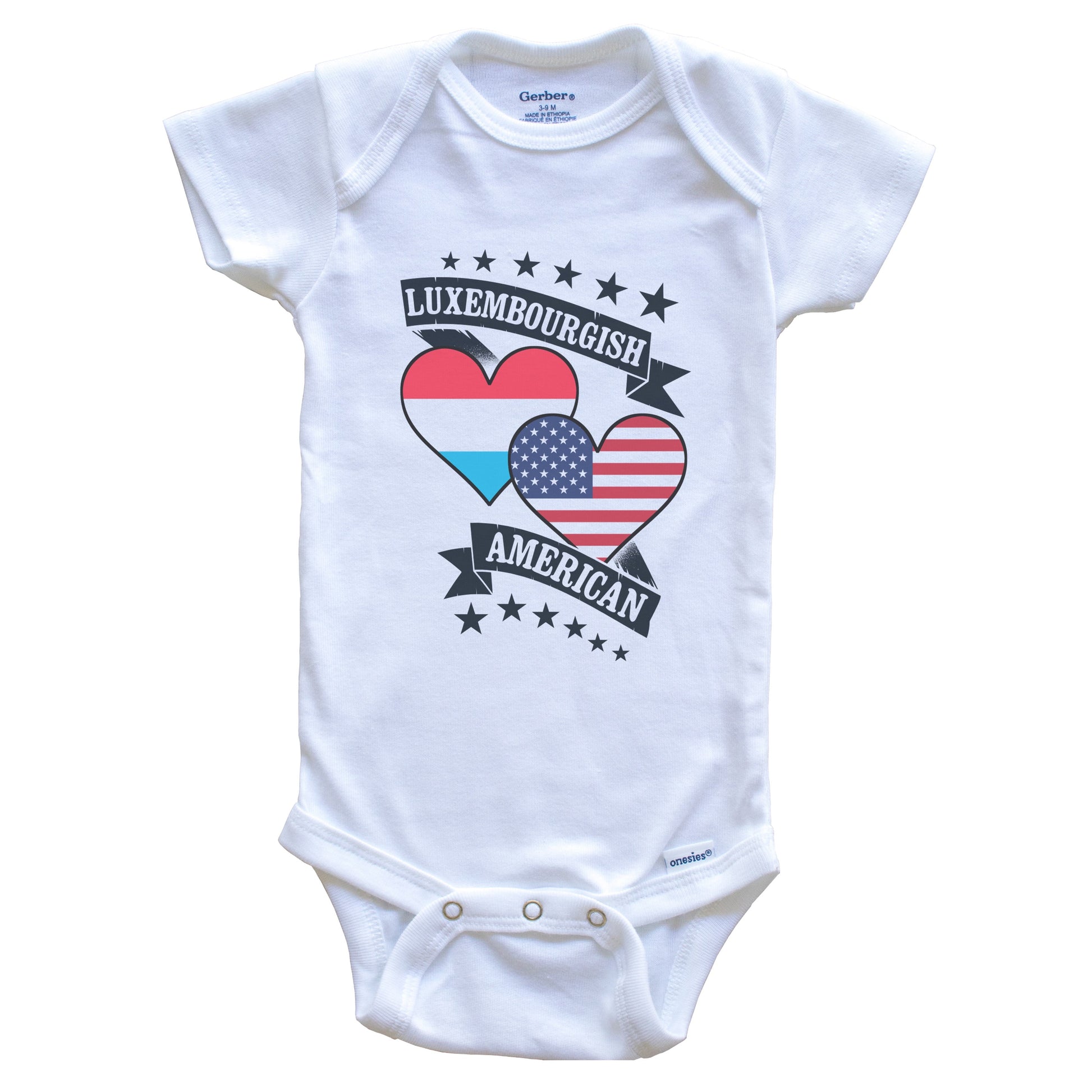 Luxembourgish American Heart Flags Luxembourg America Baby Bodysuit