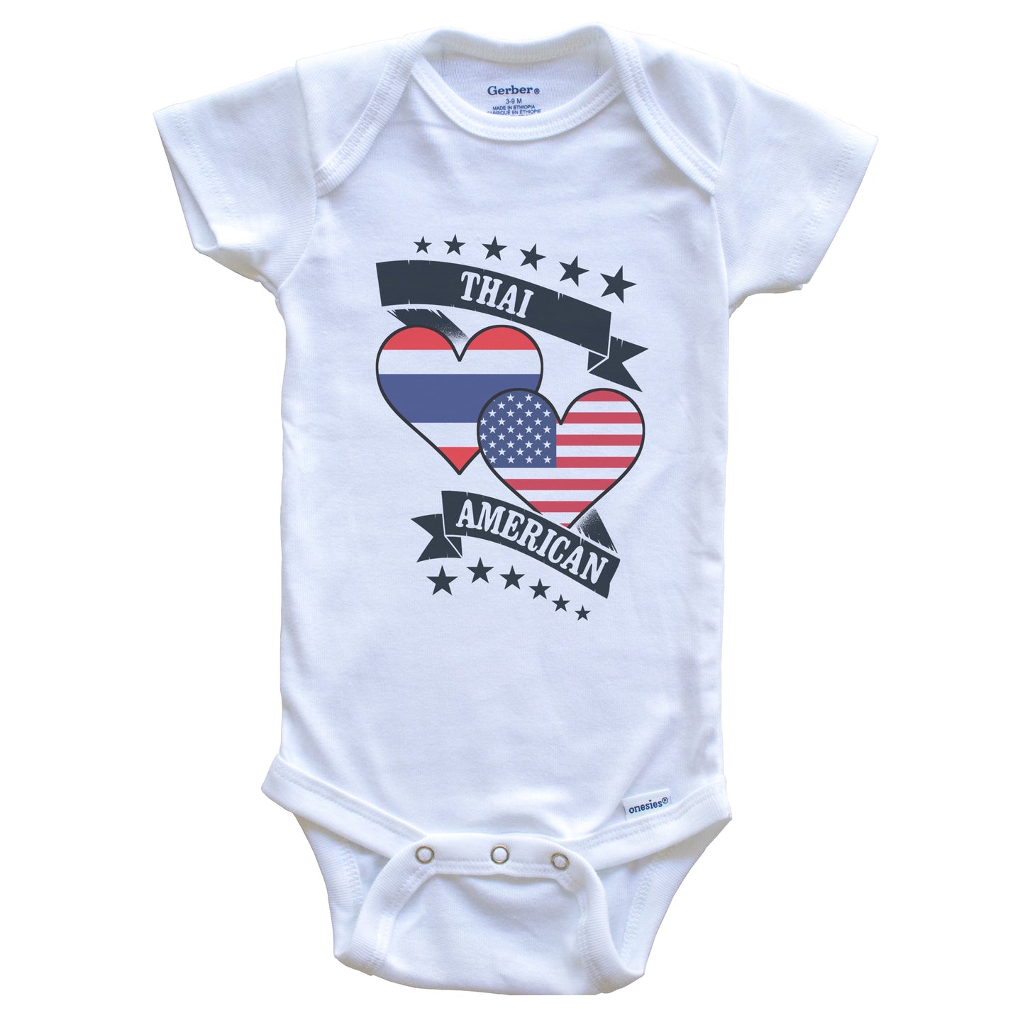 Thai American Heart Flags Thailand America Baby Bodysuit