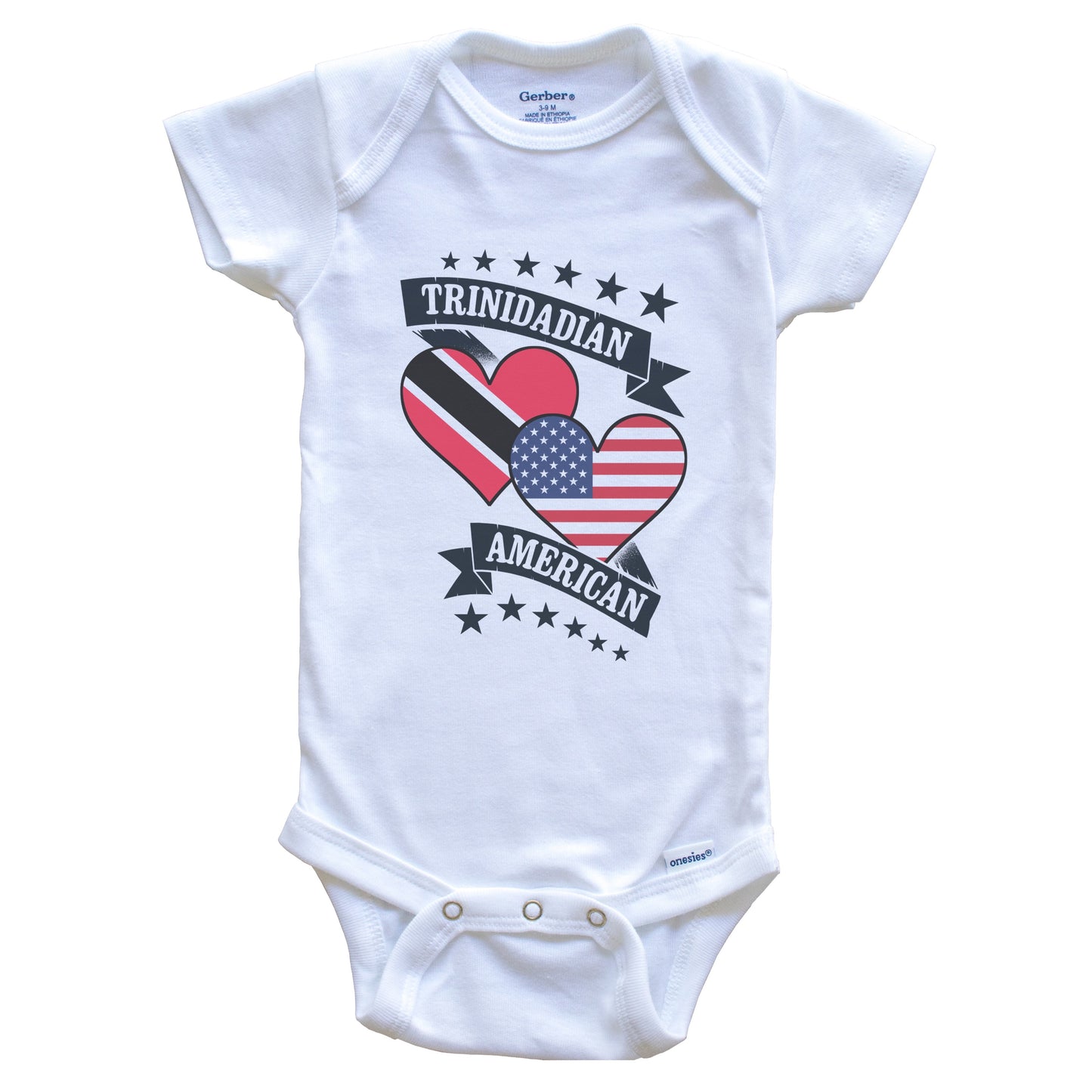 Trinidadian American Heart Flags Trinidad and Tobago America Baby Bodysuit