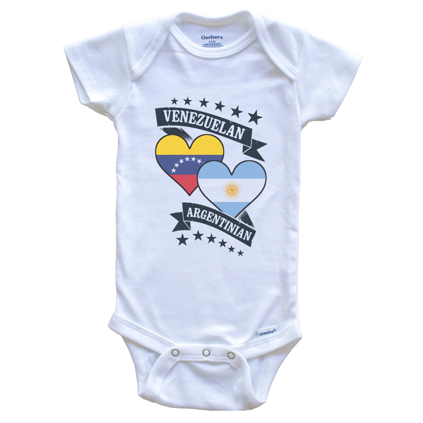 Venezuelan Argentinian Heart Flags Venezuela Argentina Baby Bodysuit