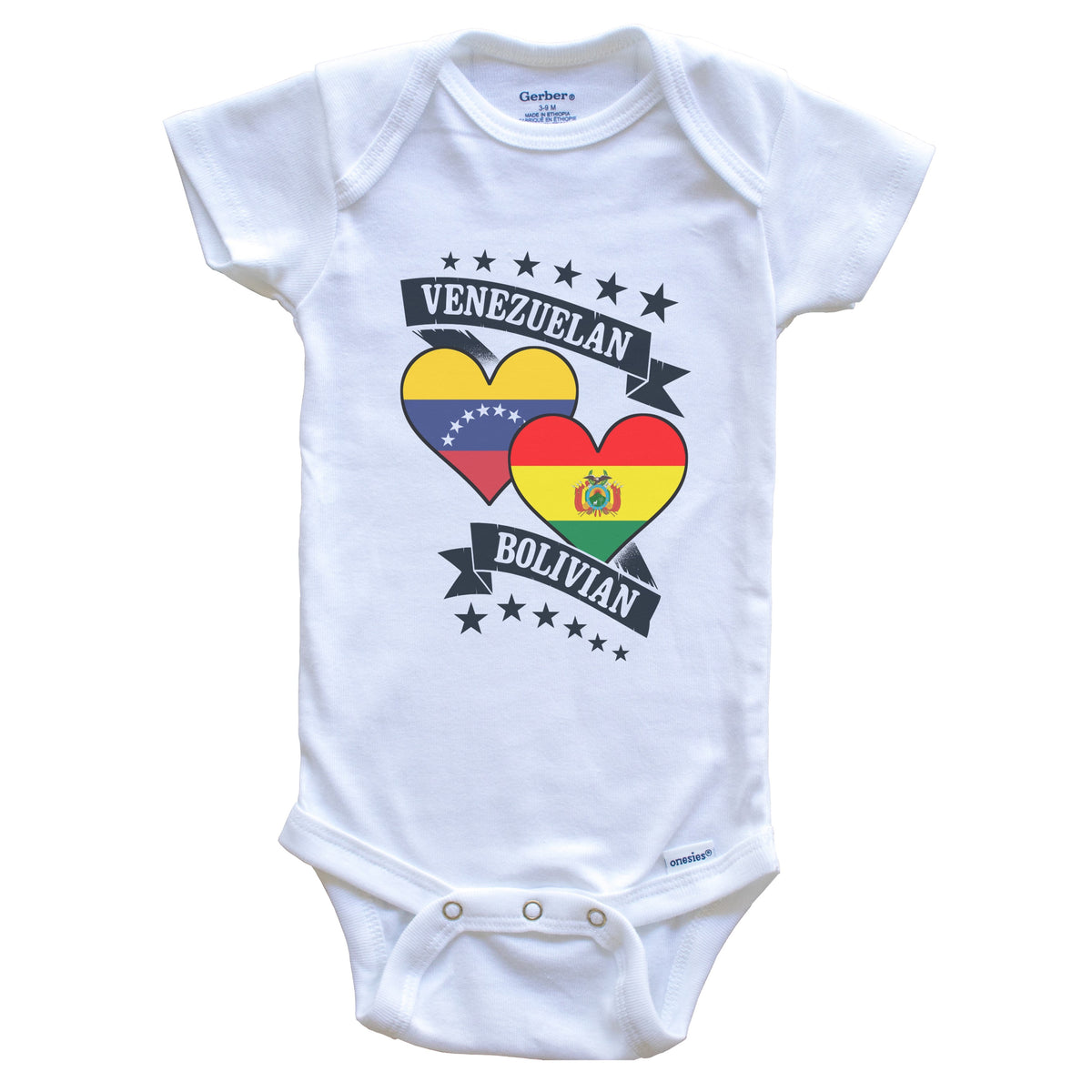 Venezuelan Bolivian Heart Flags Venezuela Bolivia Baby Bodysuit