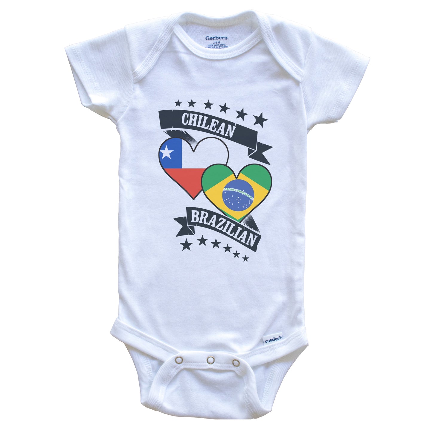 Chilean Brazilian Heart Flags Chile Brazil Baby Bodysuit