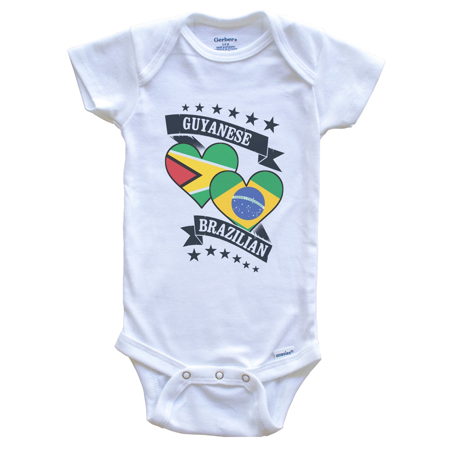 Guyanese Brazilian Heart Flags Guyana Brazil Baby Bodysuit