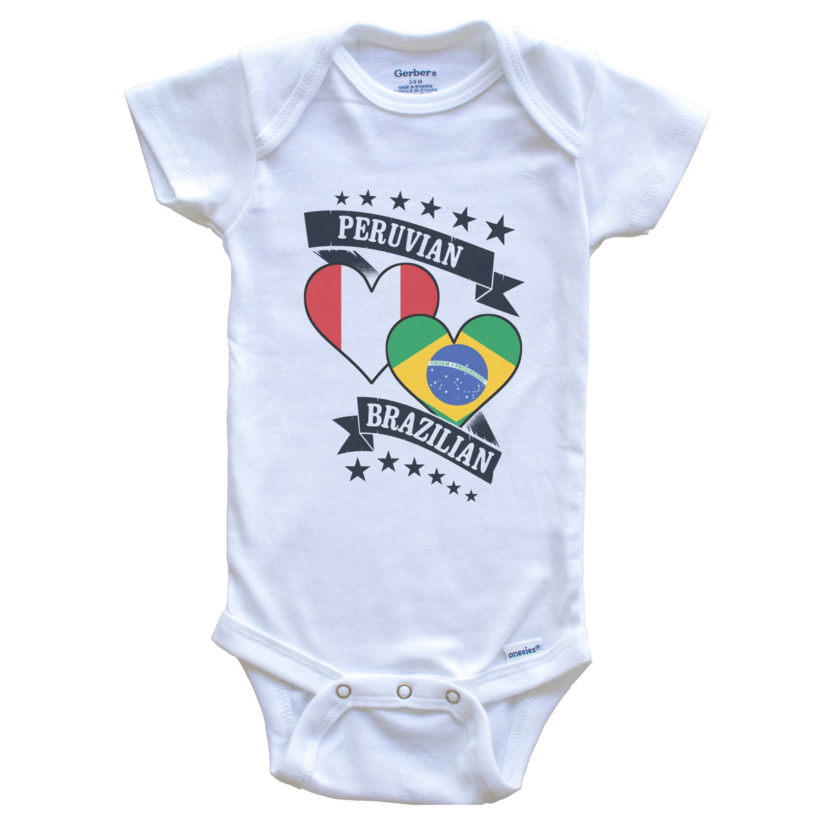 Peruvian Brazilian Heart Flags Peru Brazil Baby Bodysuit