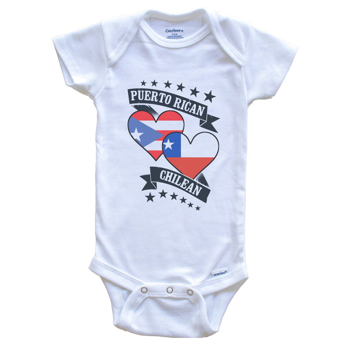 Puerto Rican Chilean Heart Flags Puerto Rico Chile Baby Bodysuit