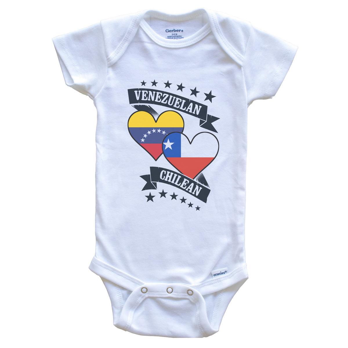 Venezuelan Chilean Heart Flags Venezuela Chile Baby Bodysuit