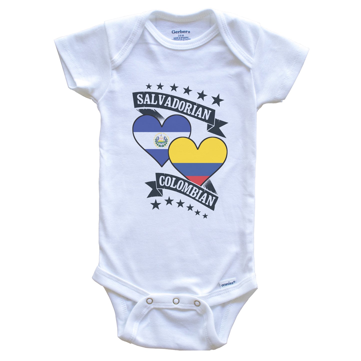 Salvadorian Colombian Heart Flags El Salvador Colombia Baby Bodysuit