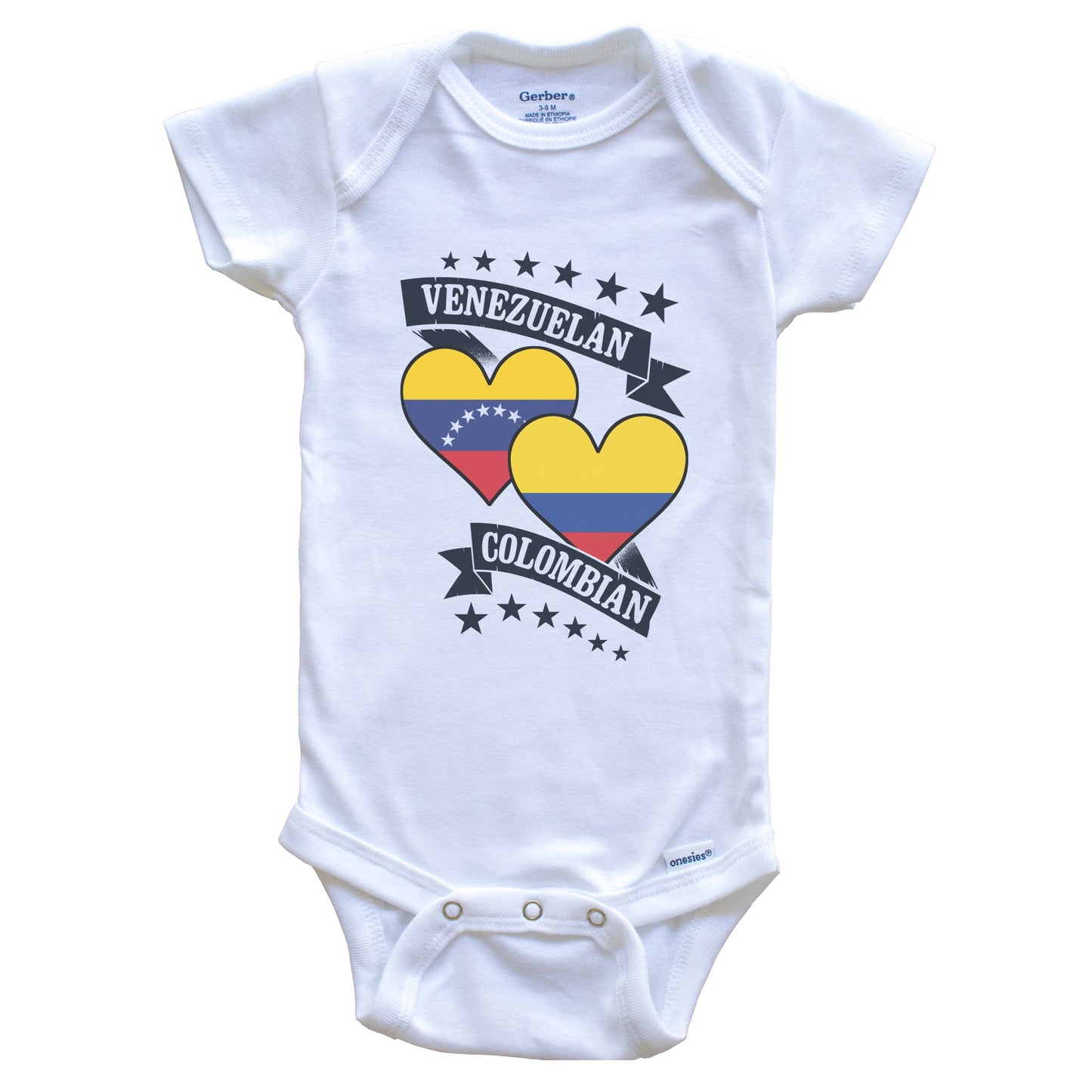 Venezuelan Colombian Heart Flags Venezuela Colombia Baby Bodysuit