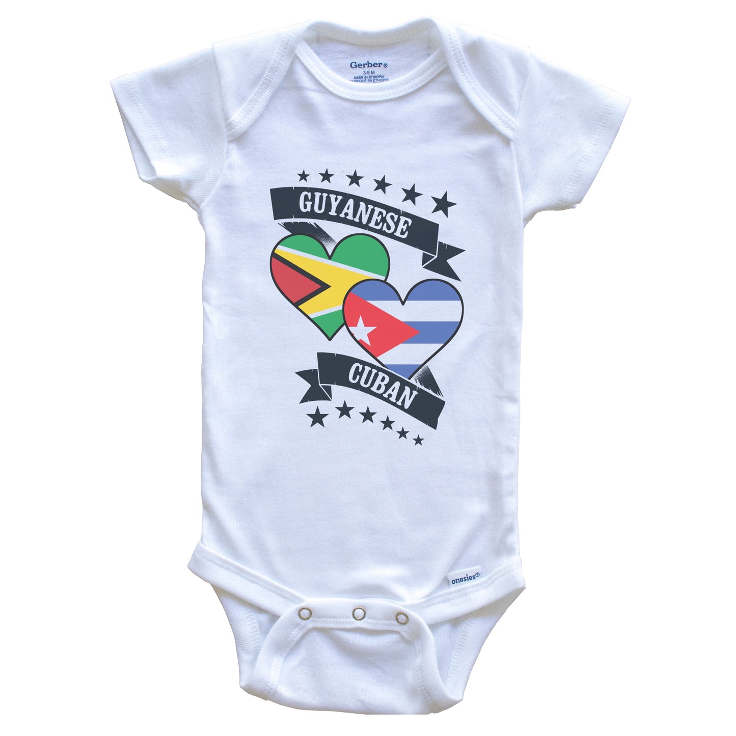Guyanese Cuban Heart Flags Guyana Cuba Baby Bodysuit
