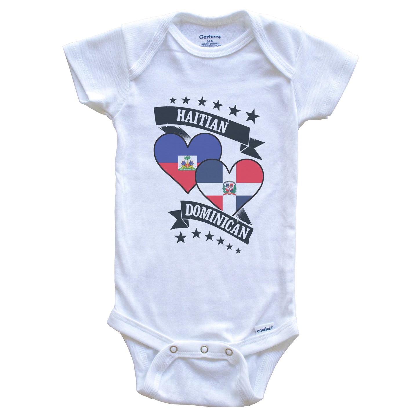 Haitian Dominican Heart Flags Haiti Dominican Republic Baby Bodysuit