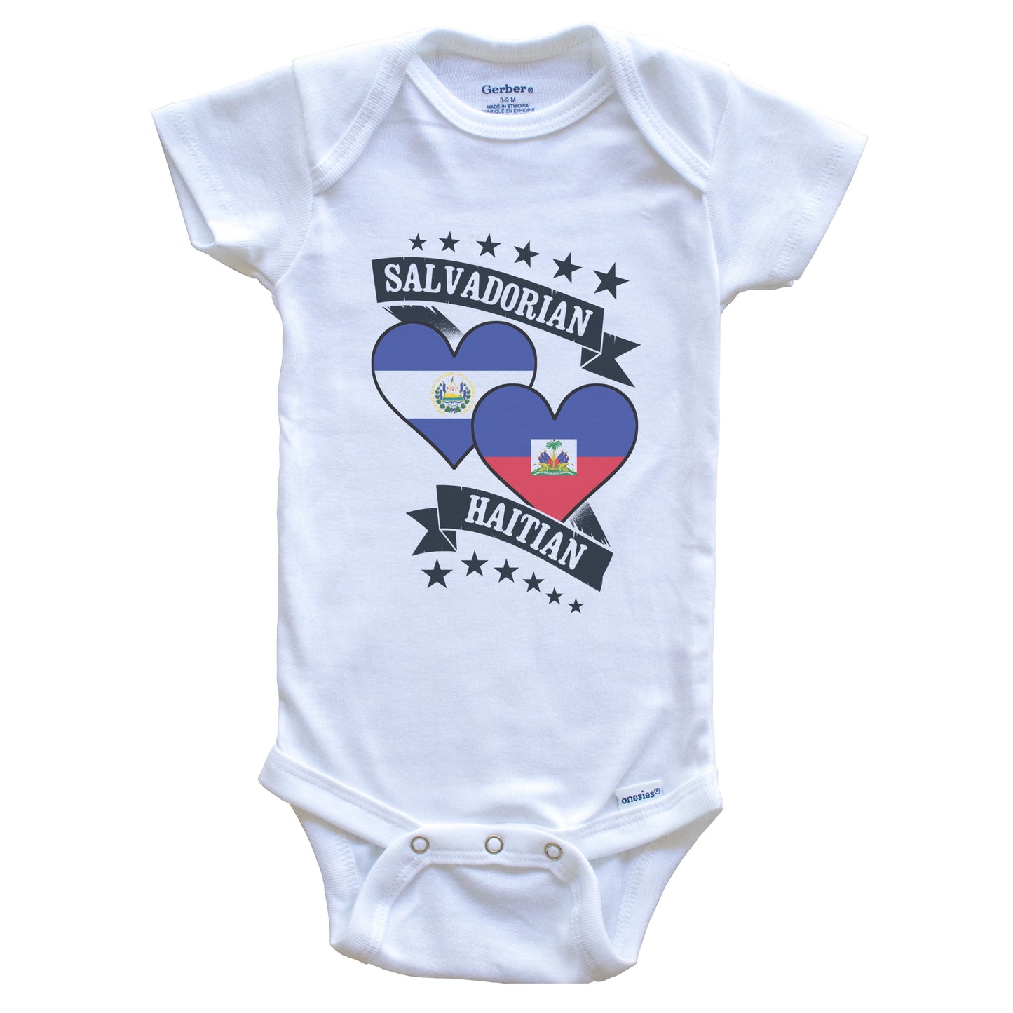 Salvadorian Haitian Heart Flags El Salvador Haiti Baby Bodysuit
