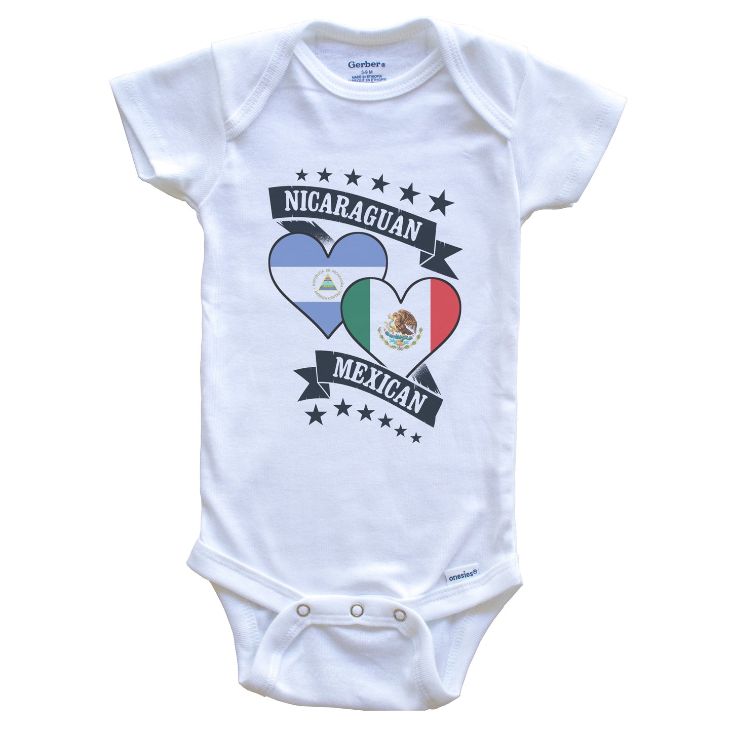 Nicaraguan Mexican Heart Flags Nicaragua Mexico Baby Bodysuit