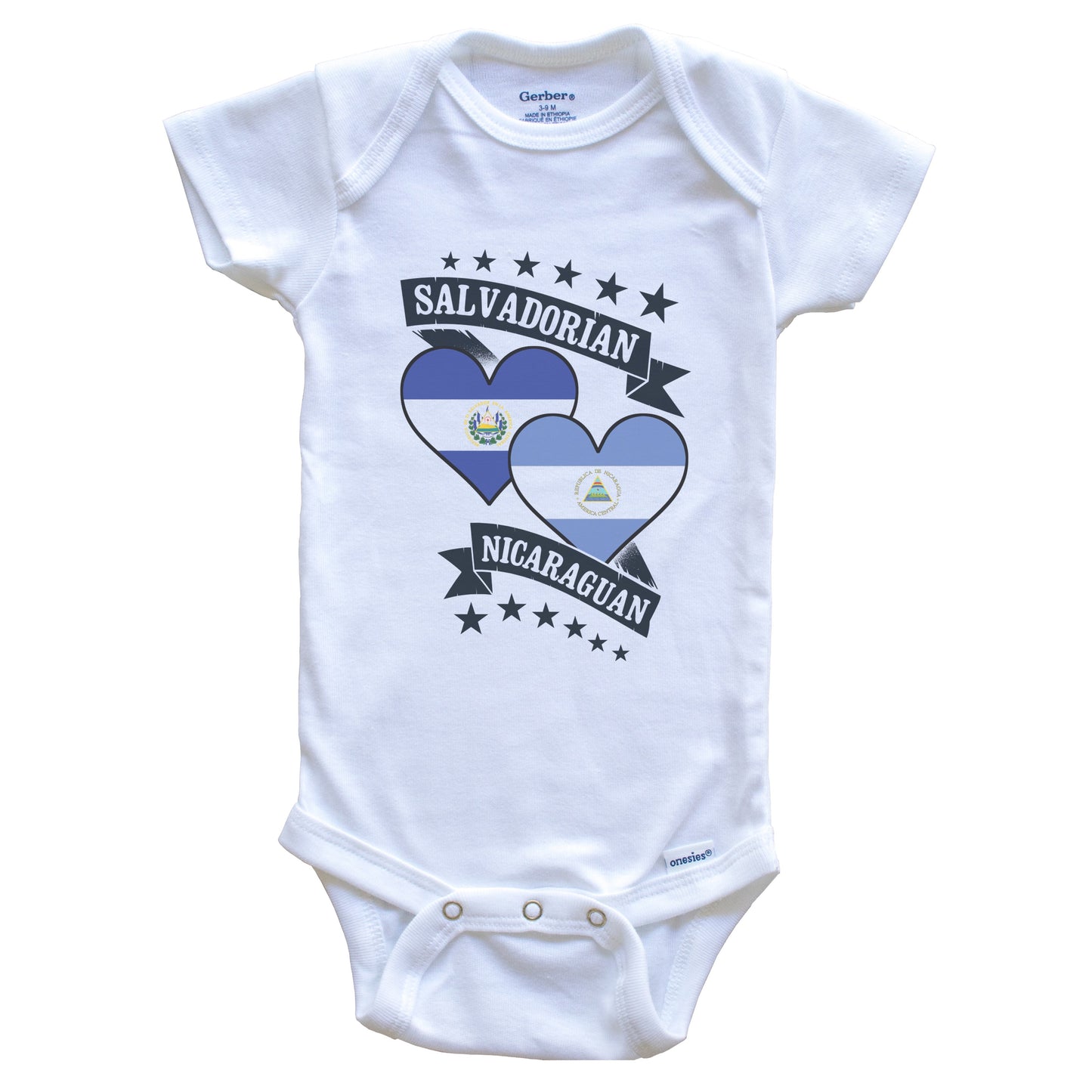 Salvadorian Nicaraguan Heart Flags El Salvador Nicaragua Baby Bodysuit
