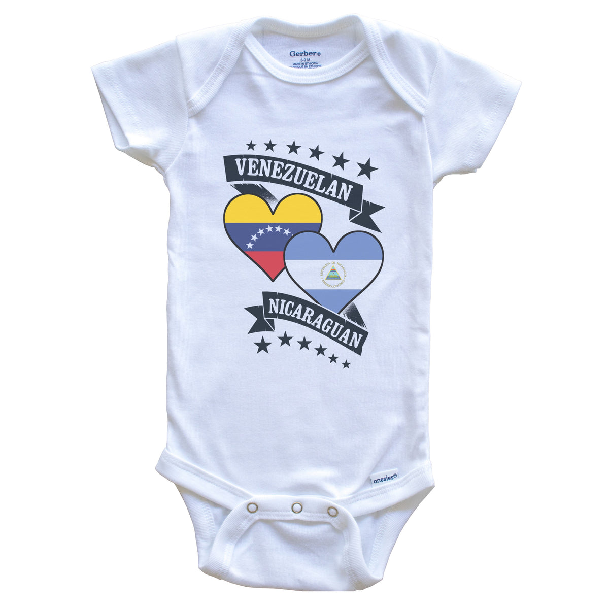 Venezuelan Nicaraguan Heart Flags Venezuela Nicaragua Baby Bodysuit