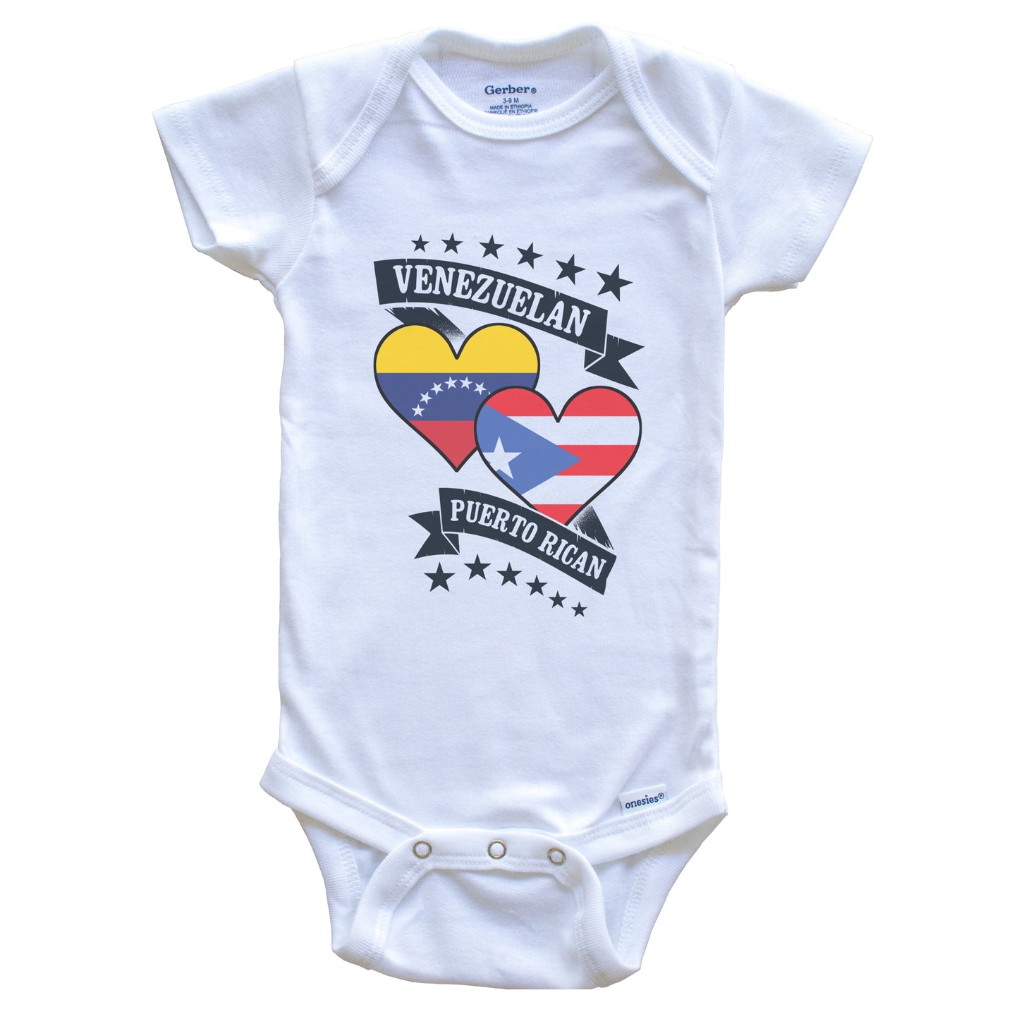 Venezuelan Puerto Rican Heart Flags Venezuela Puerto Rico Baby Bodysuit