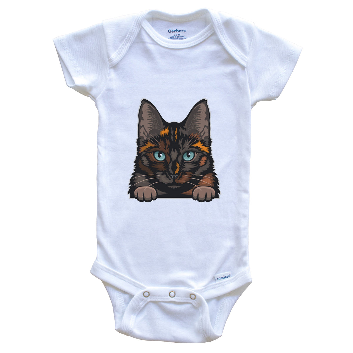 Tortoiseshell Cat Popping Up Fun Tortie Kitten Baby Bodysuit
