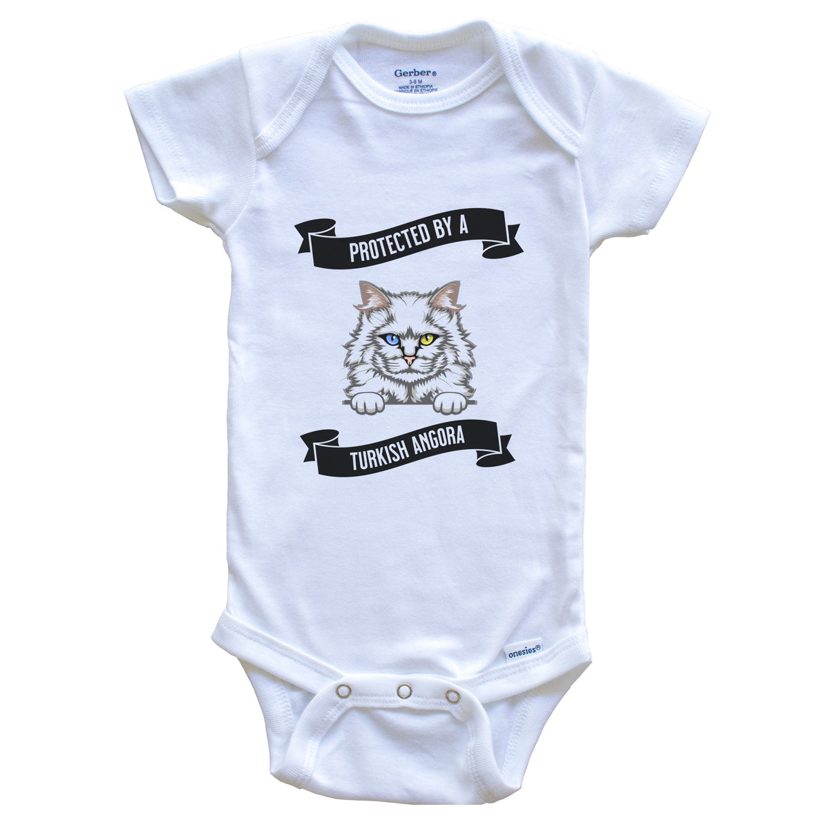 Protected By A Turkish Angora Cat Cute Kitten Baby Bodysuit